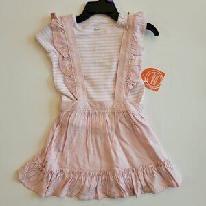NEW 2 Piece Wonder Nation Pinafore - Pink and White - Girls Size 12 months